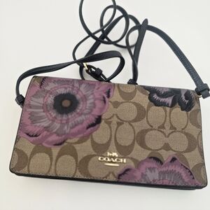 Coach Anna Foldover Crossbody Clutch Signature Kaffee Fassett Floral Print